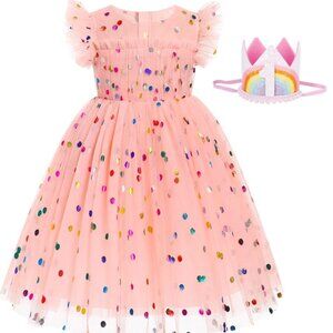 Confetti Girl Dress Rainbow Girl Dress Pink Clothes Outfit First Birthday